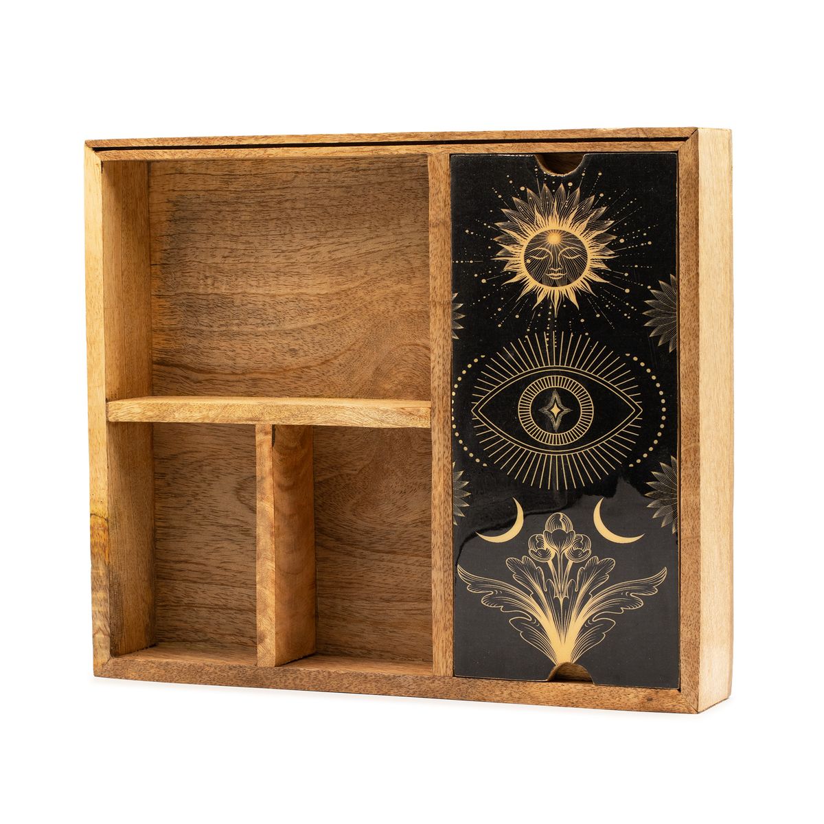 Four Section Tarot Box with Card Holder – Natural Mango Wood