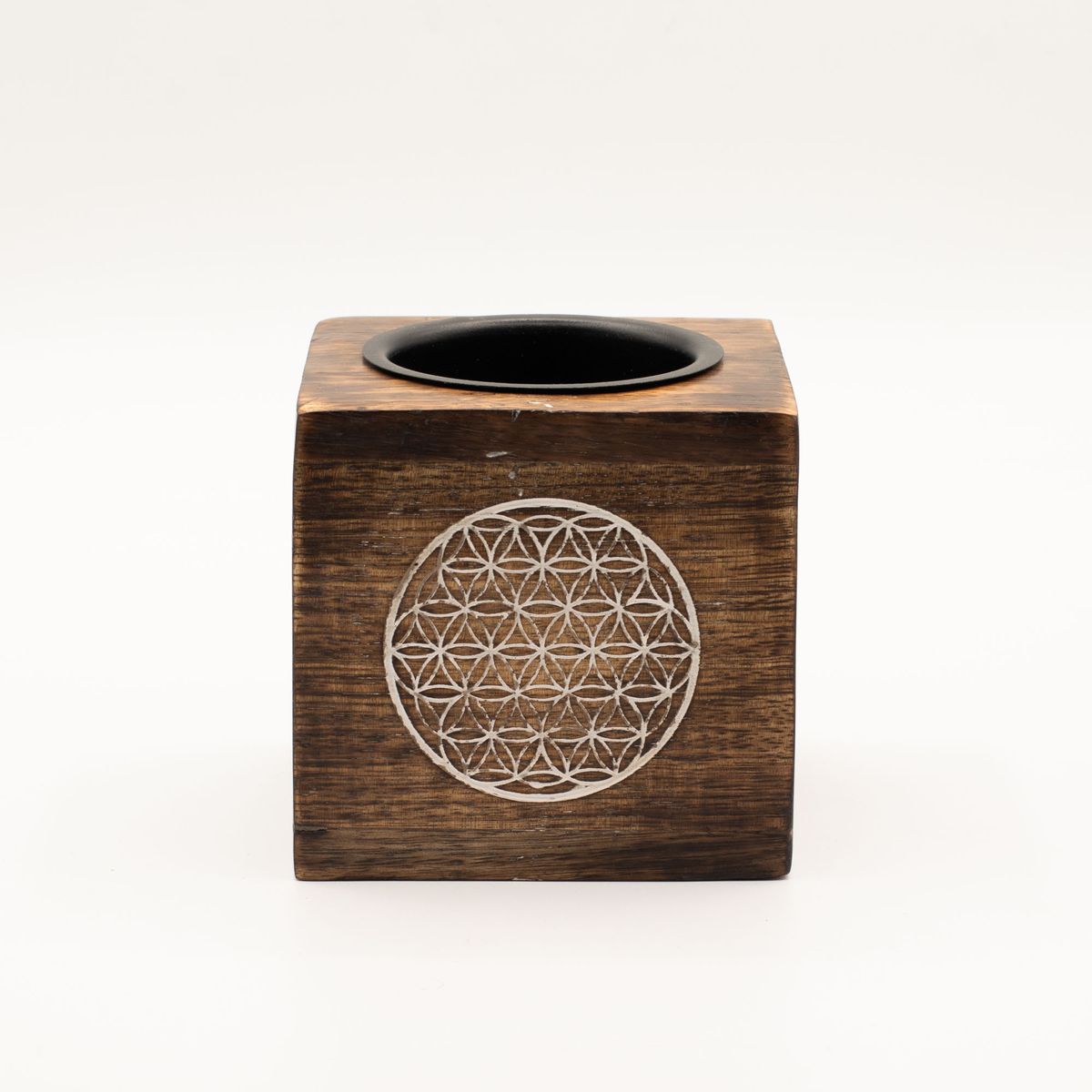 Mango Wood Oil Burner – Flower of Life, Square