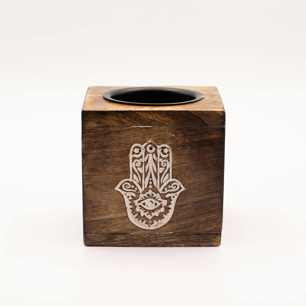 Mango Wood Oil Burner – Hamsa, Square