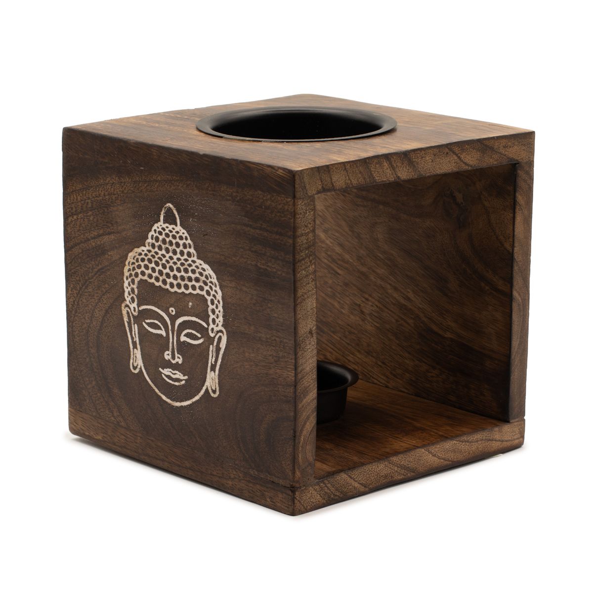 Mango Wood Oil Burner – Buddha Face, Large Square