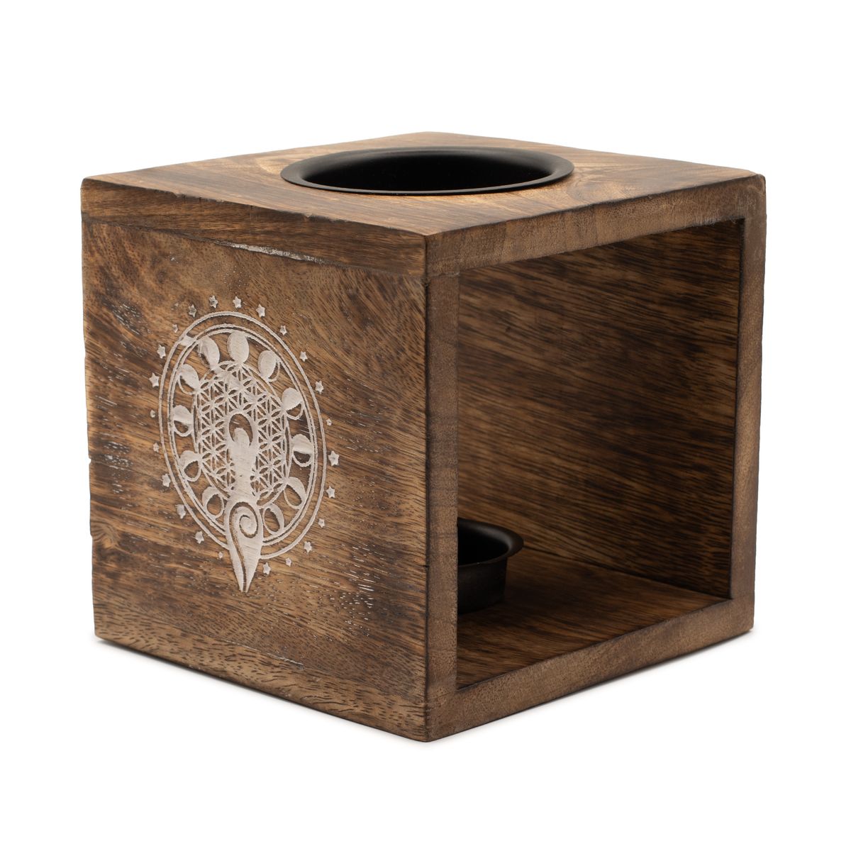 Mango Wood Oil Burner – Moon Goddess, Large Square