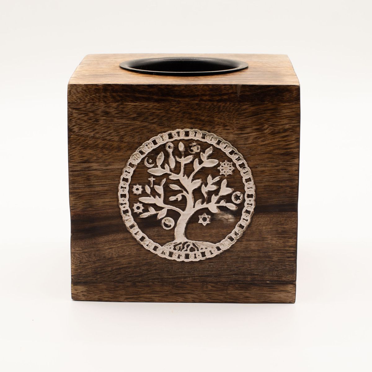 Mango Wood Oil Burner – Tree of Life, Large Square