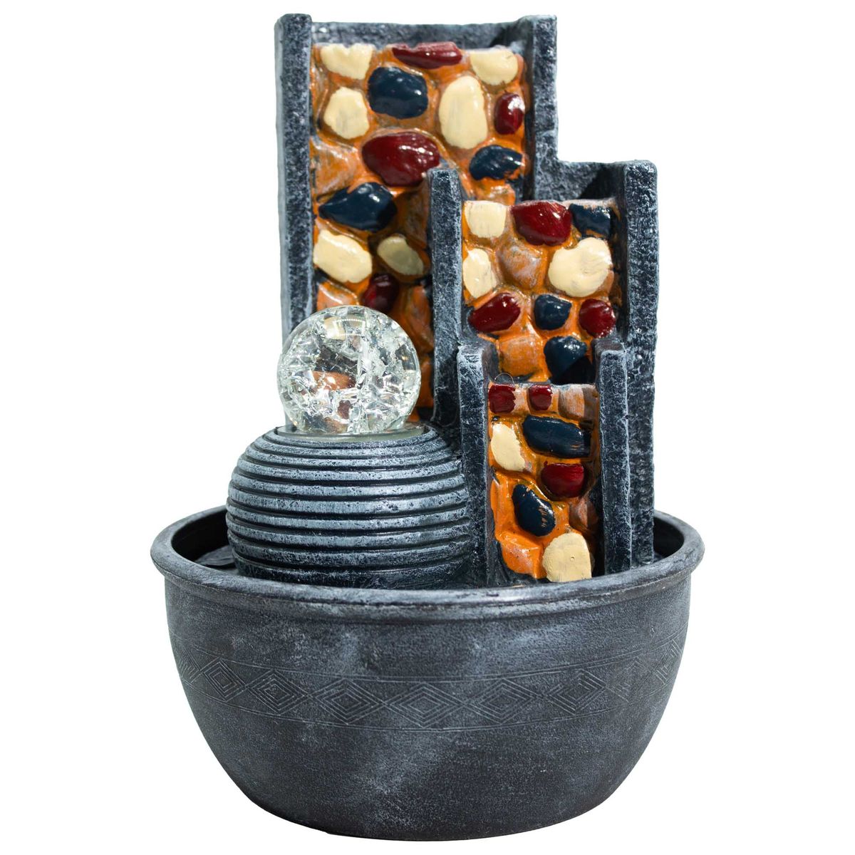 Pebble Wall Tabletop Water Feature with Crystal Ball – 19x19x28cm