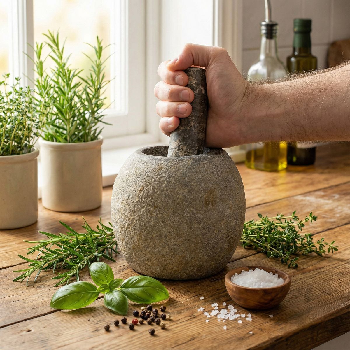 Natural Riverstone Decorative Pestle & Mortar – Large, 15x12cm