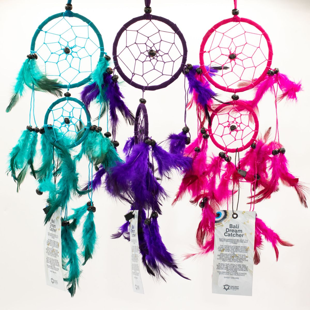 Bali Dreamcatcher – Medium Round, Turquoise/Pink/Purple