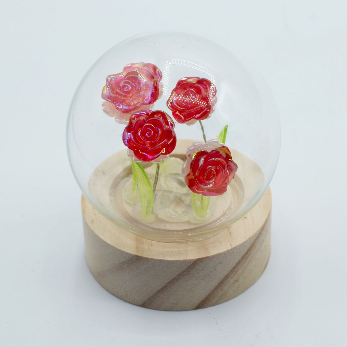 Floral Glow LED Garden Dome – 5 Red Roses, Battery