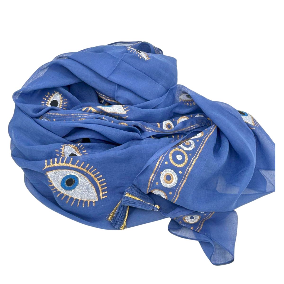 Nomad Sari Pareo Sarong – Rich Blue & Gold Evil Eye Print