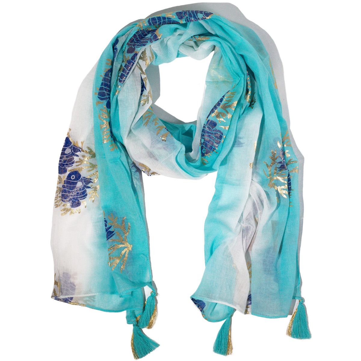 Nomad Sari Aqua Fish Scarf – Turquoise, 180x50cm