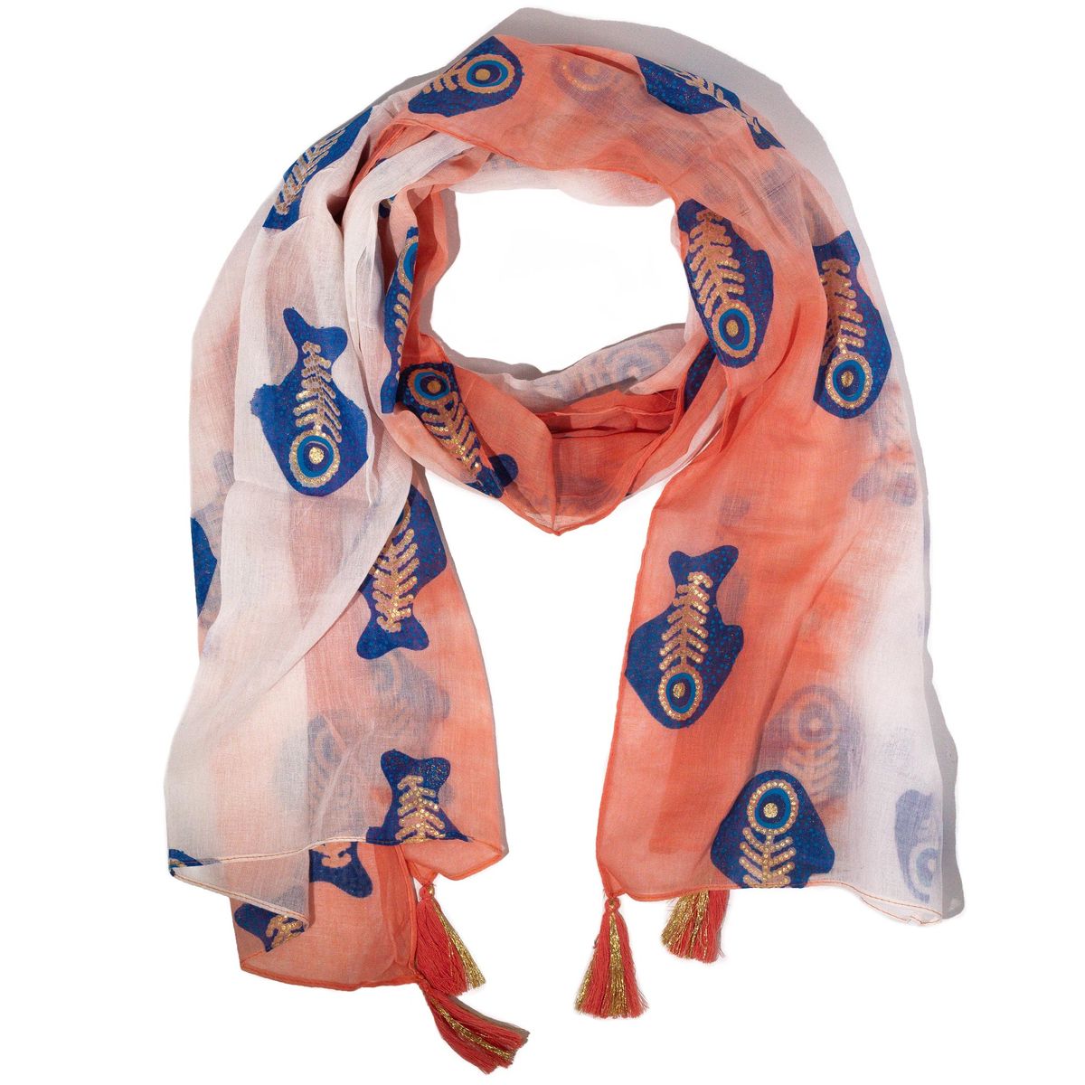 Nomad Sari Aqua Fish Scarf – Coral, 180x50cm