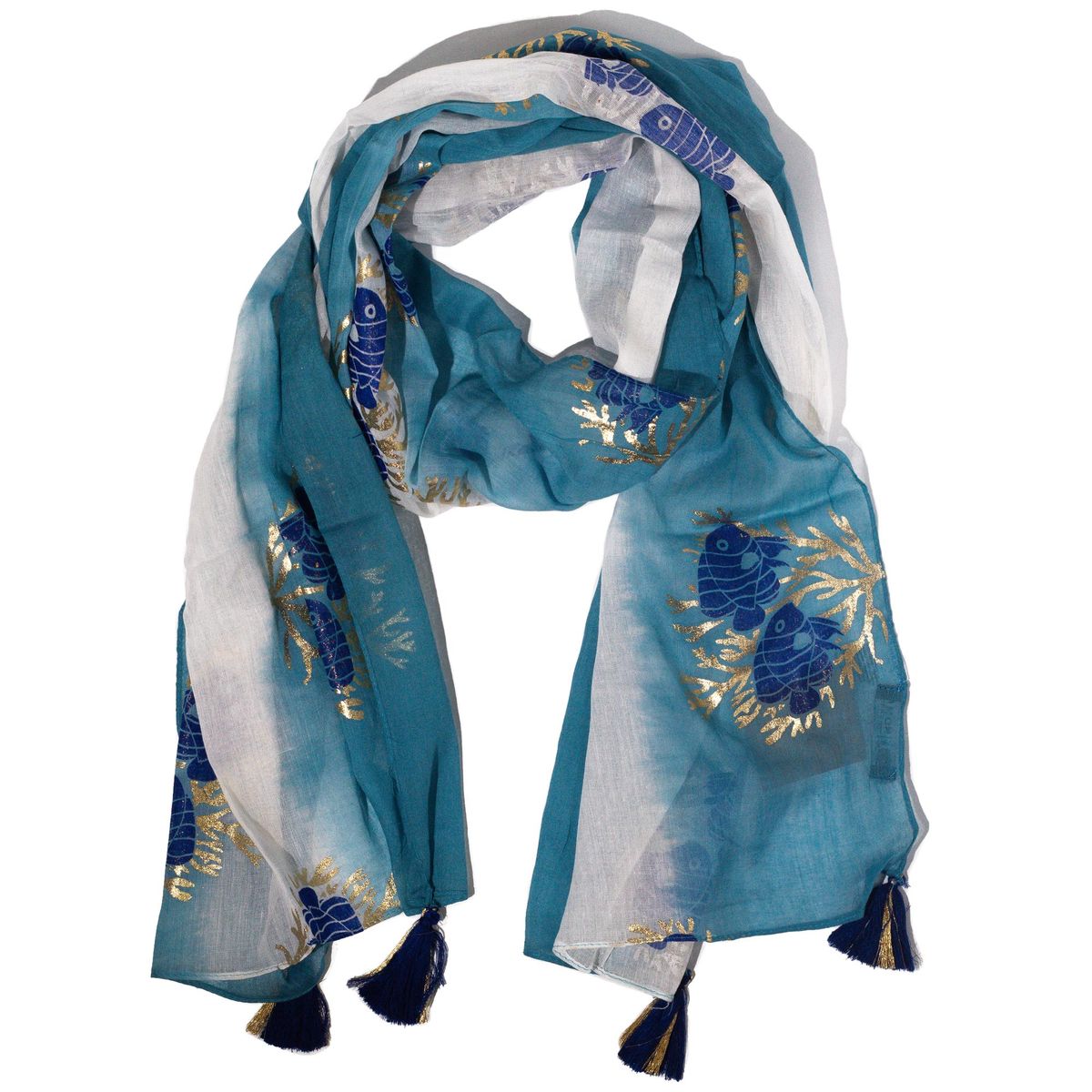 Nomad Sari Aqua Fish Scarf – Sea Blue, 180x50cm