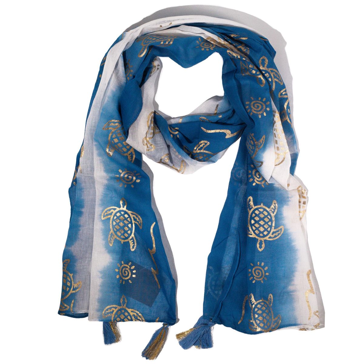 Nomad Sari Summer Turtle Print Scarf – Sea Blue, 180x50cm