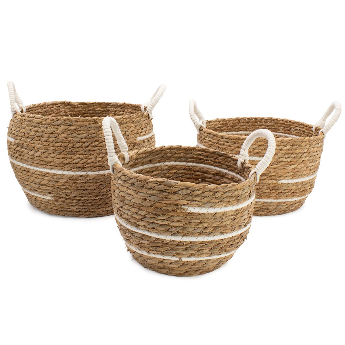 Cotton & Seagrass Baskets – Natural Stripes, Set of 3