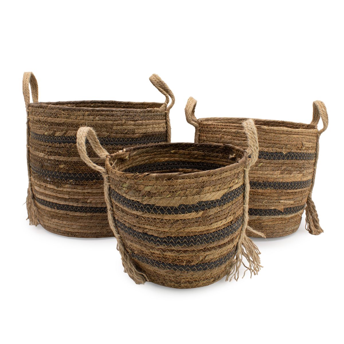 Banana Leaf & Seagrass Large Baskets – Natural Browns, Set of 3