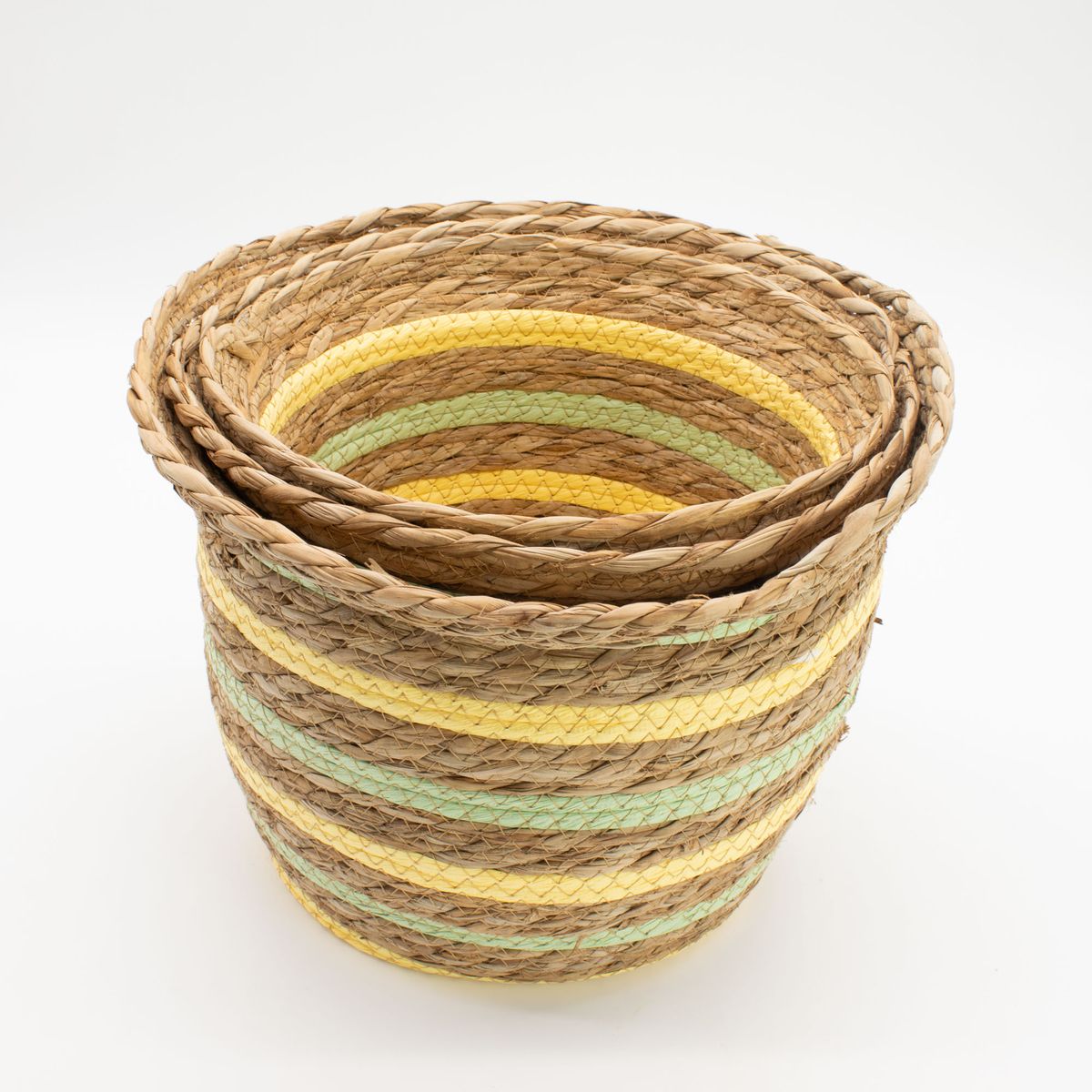 Seagrass & Straw Vase Baskets – Natural Yellow & Green, Set of 3