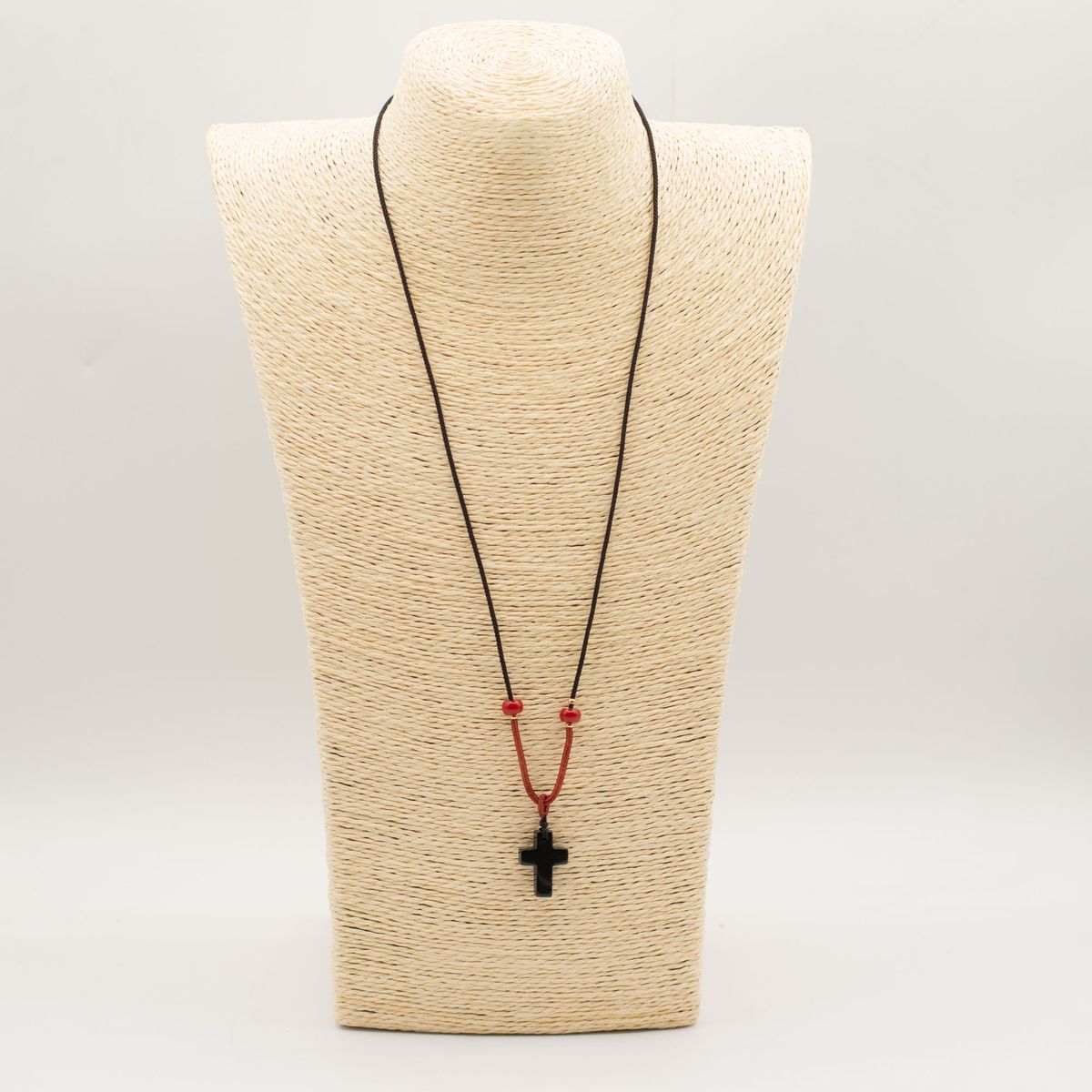 Gemstone Pendant on Cord Necklace – Black Agate Cross