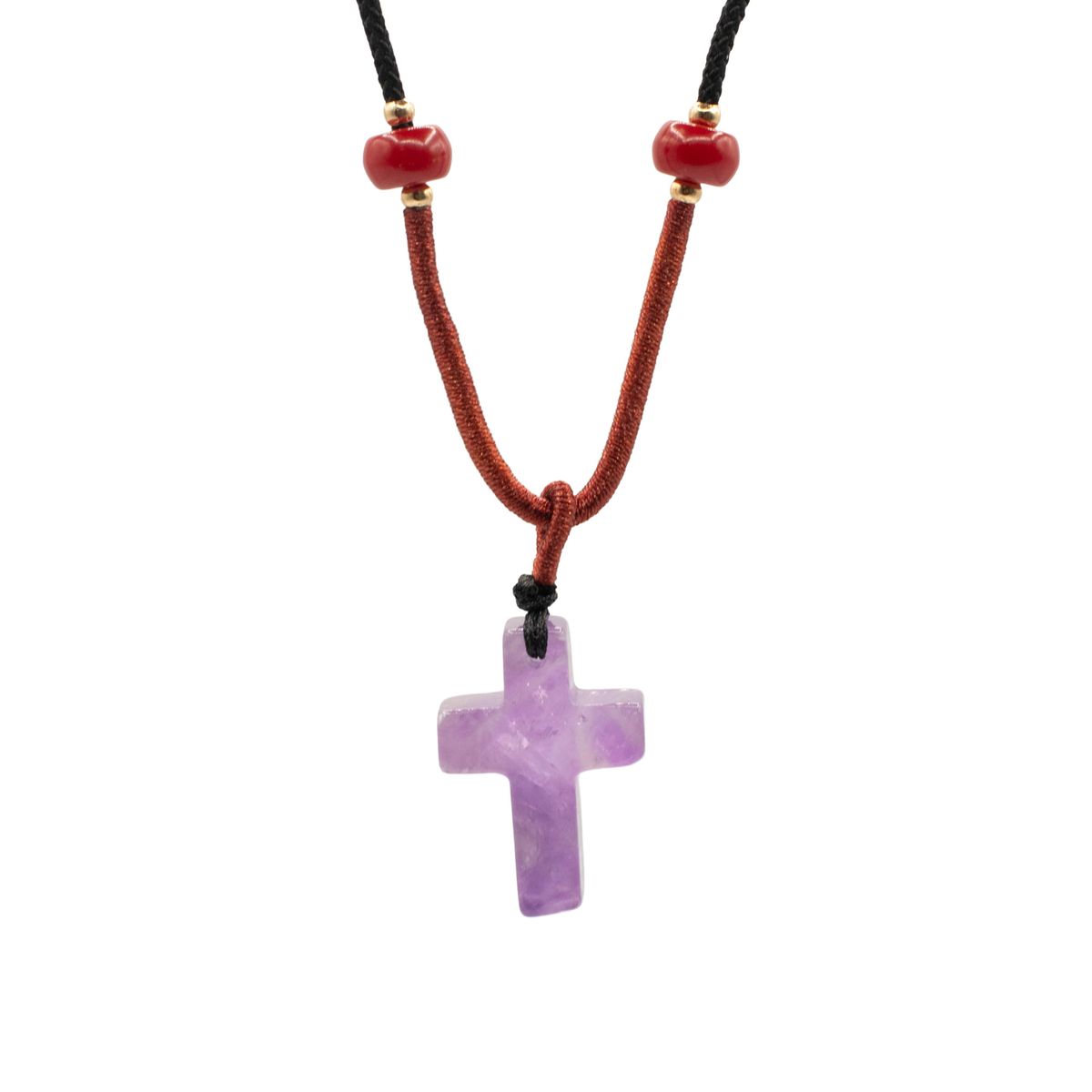 Gemstone Pendant on Cord Necklace – Amethyst Cross