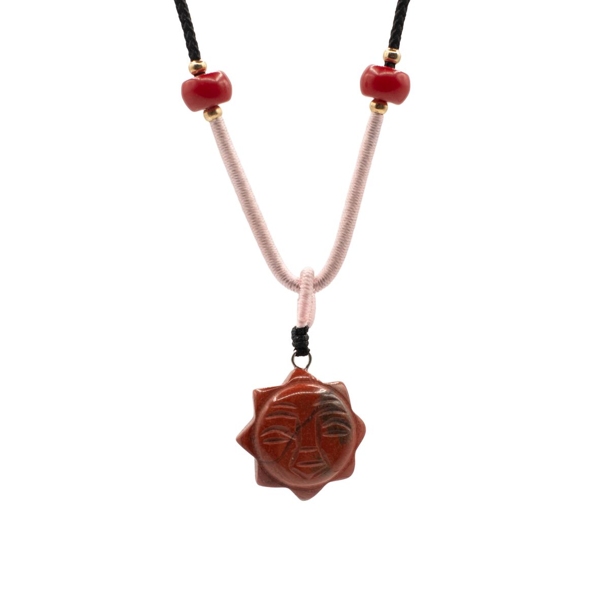 Gemstone Pendant on Cord Necklace – Carnelian Sun Face