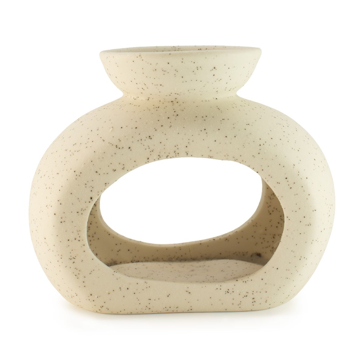 Ceramic Zen Oil Burner – Oval Pebble, Speckled Off-White