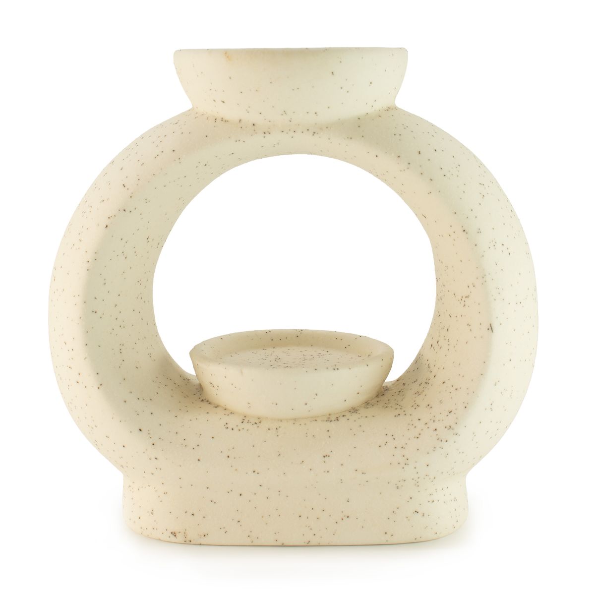 Ceramic Zen Oil Burner – Large Oval Pebble, Speckled Off-White