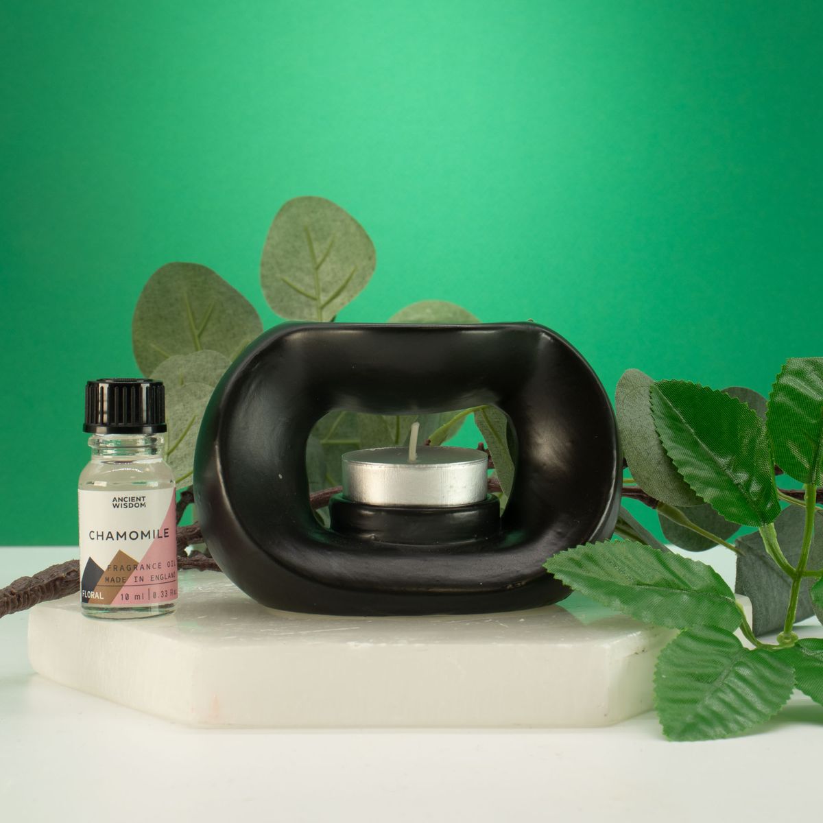 Ceramic Zen Oil Burner – Oval Pebble, Matt Black