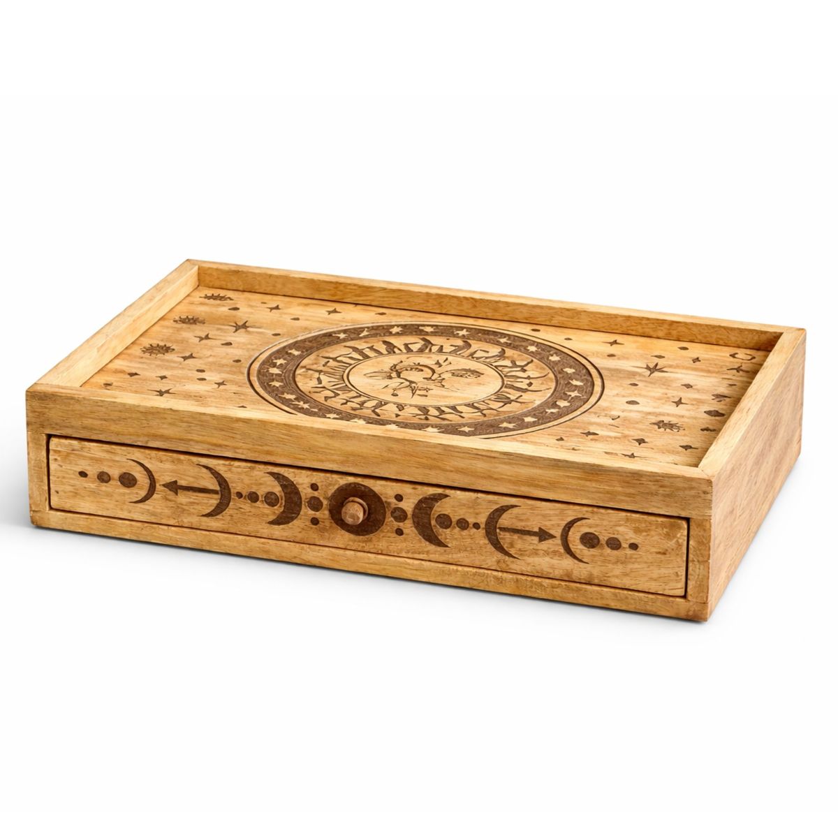 Sun & Moon Carved Tarot Box with Drawer