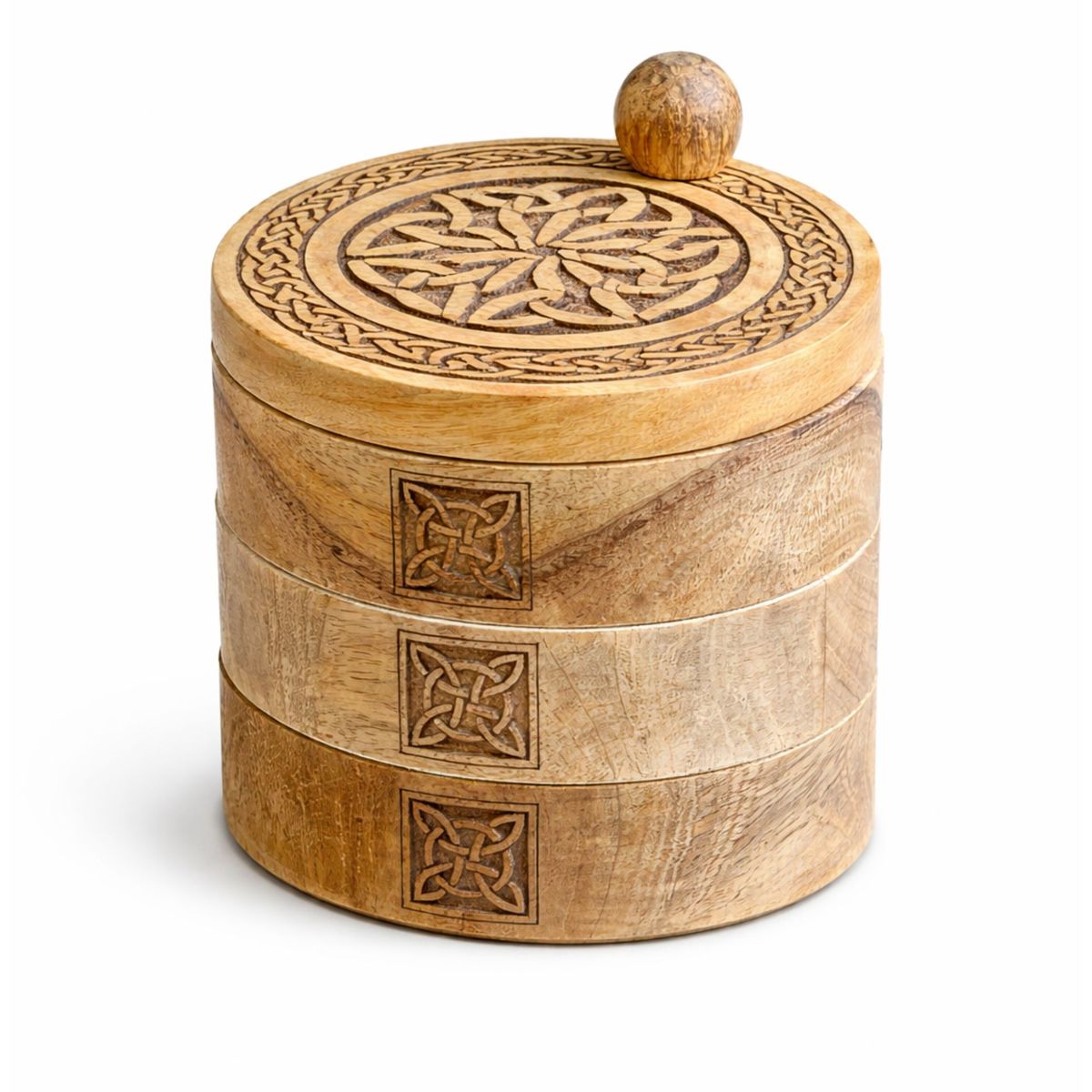 Celtic Carved Three Tier Revolving Box