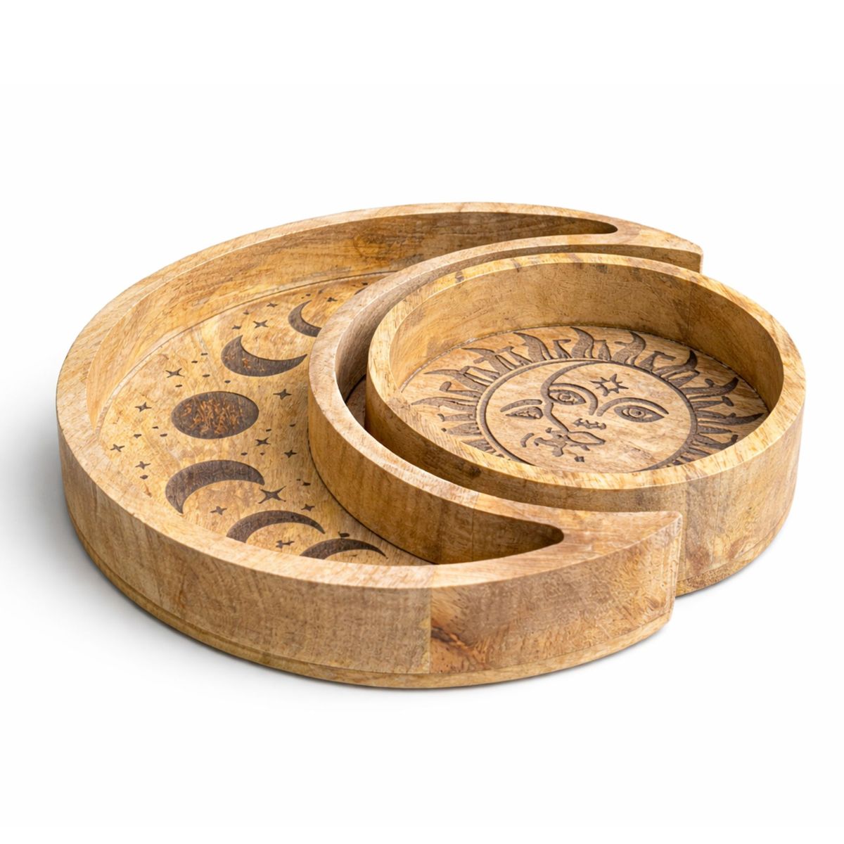 Sun and Moon Mango Wood Trays – Set of 2