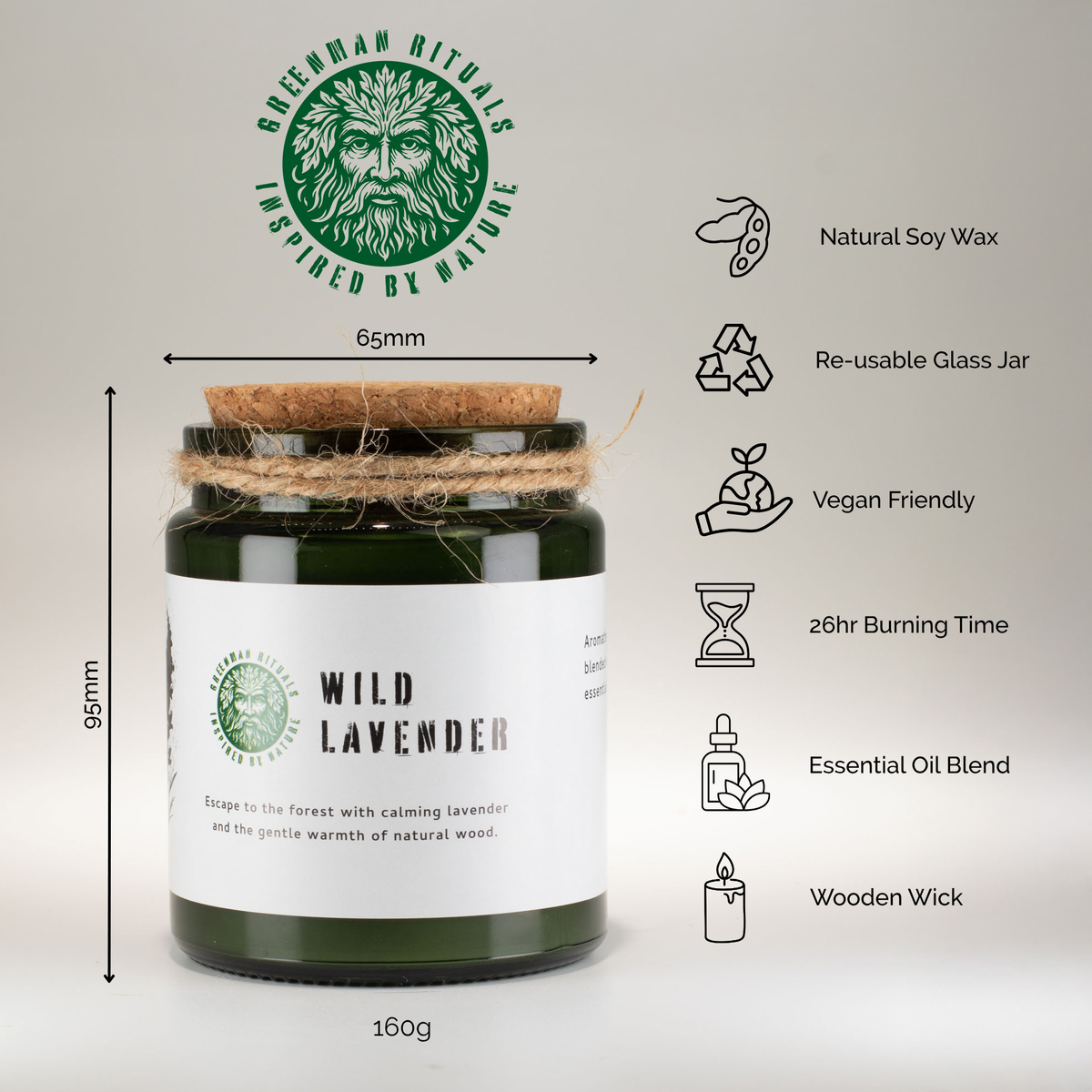 Greenman Woodwick Soy Candle – Wild Lavender