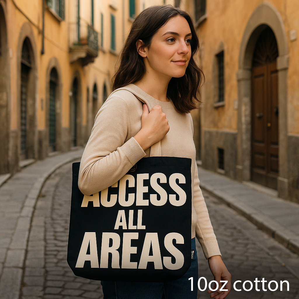 Iconic Classic Tote Bag – Access All Areas, Black & Natural