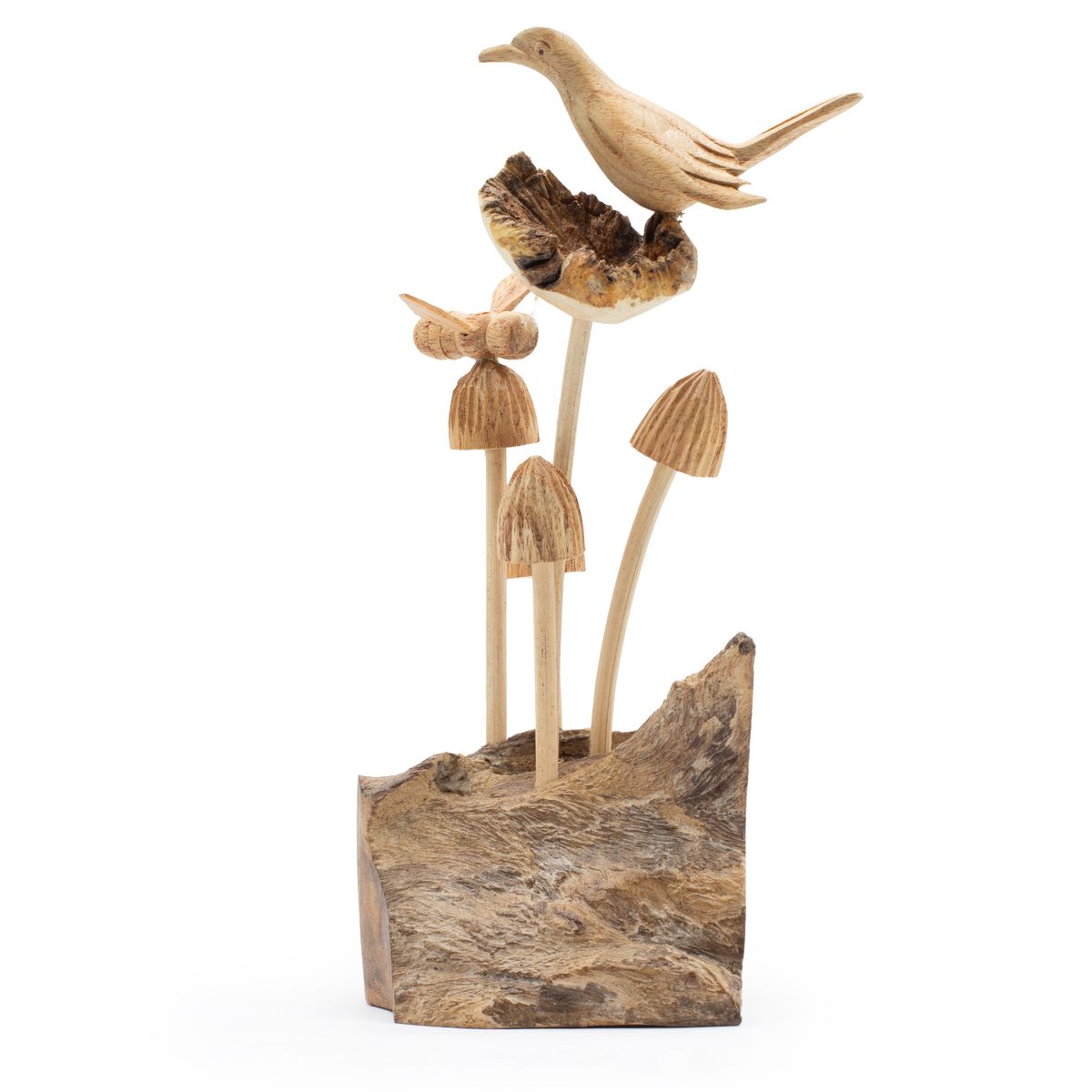 Parasite Wood Carving – Bird & Bee on Mushrooms