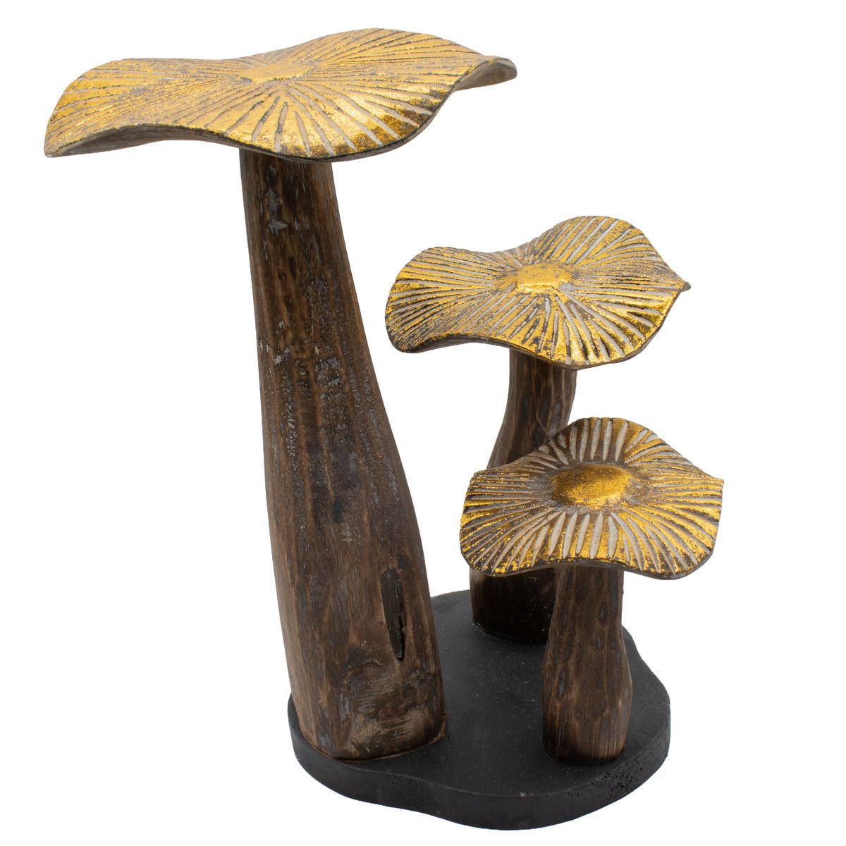 Golden Wooden Mushroom Sculpture – Natural, 32cm