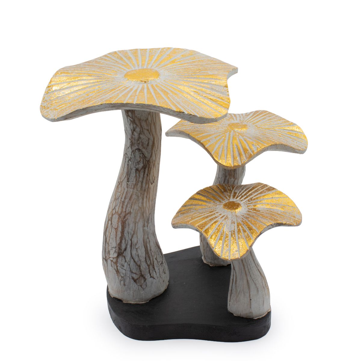 Golden Mushroom Sculpture – Whitewash, 25cm
