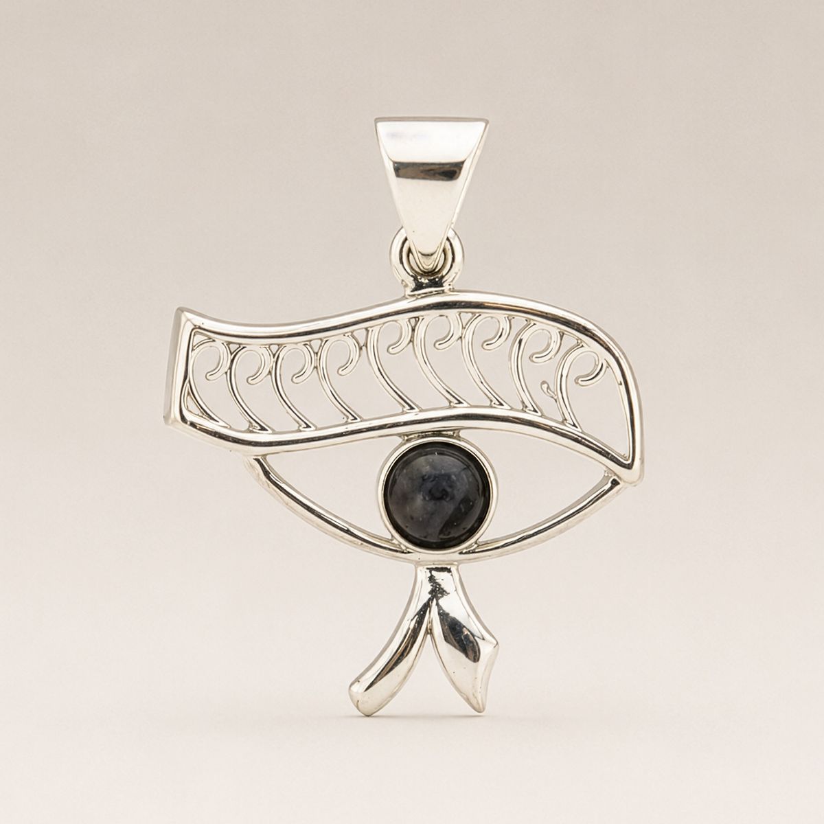 Silver Plated Cleopatra Eye Iolite Pendant – 45cm Cord