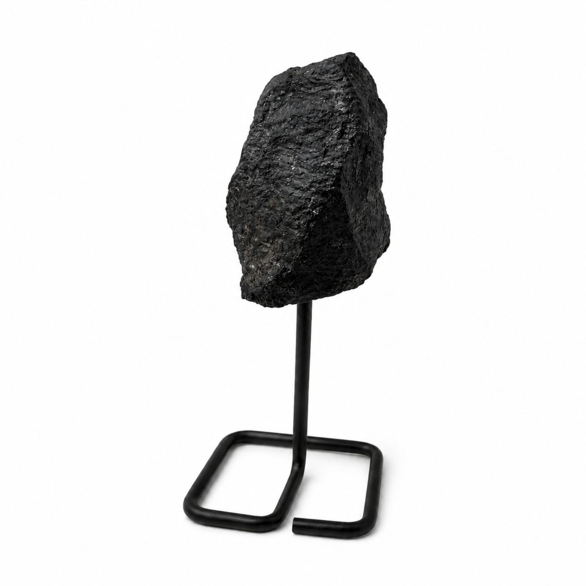 Black Tourmaline Mineral Specimen on Metal Stand
