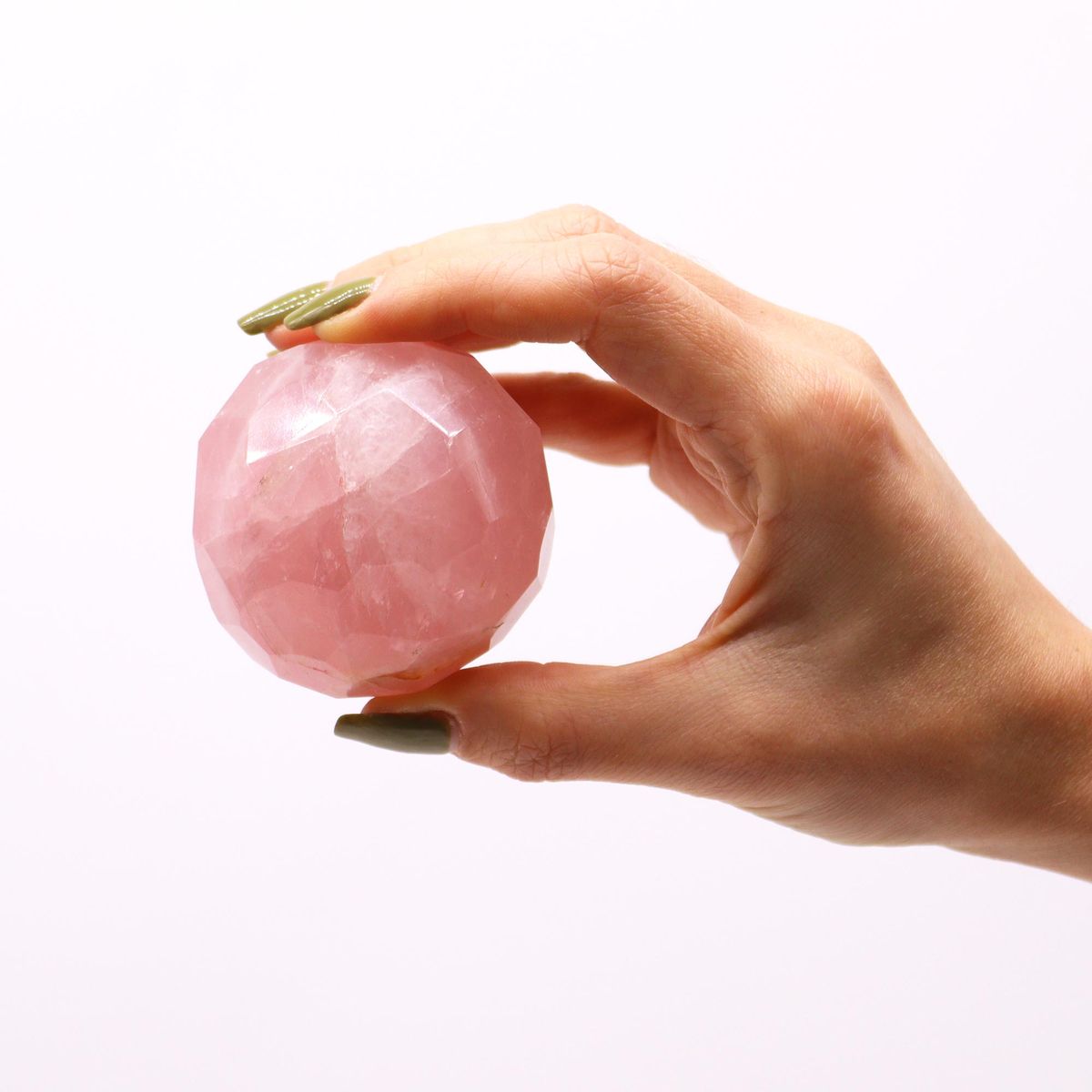 Rose Quartz Faceted Sphere with Stand