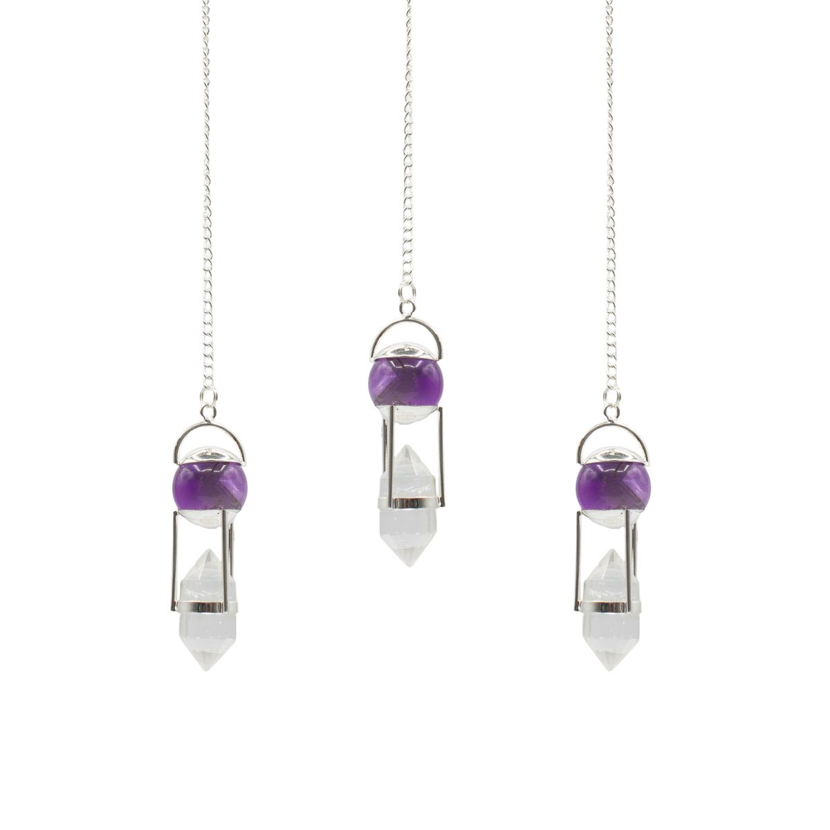 Seeker of Truth Double Power Pendulum – Amethyst & Clear Quartz