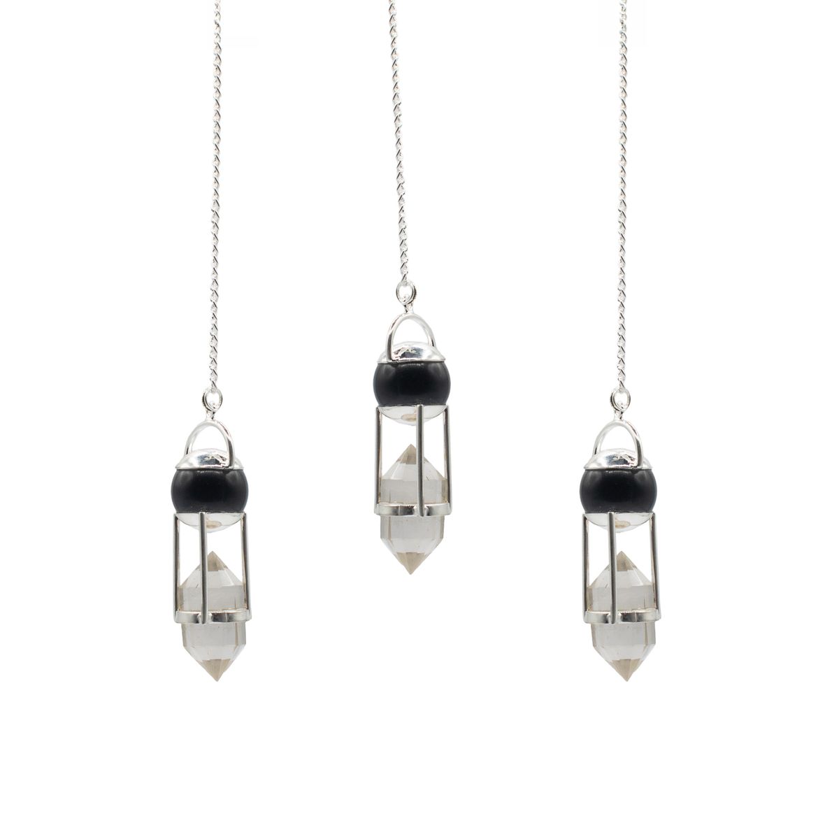 Shadow Seer Double Power Pendulum – Obsidian & Clear Quartz