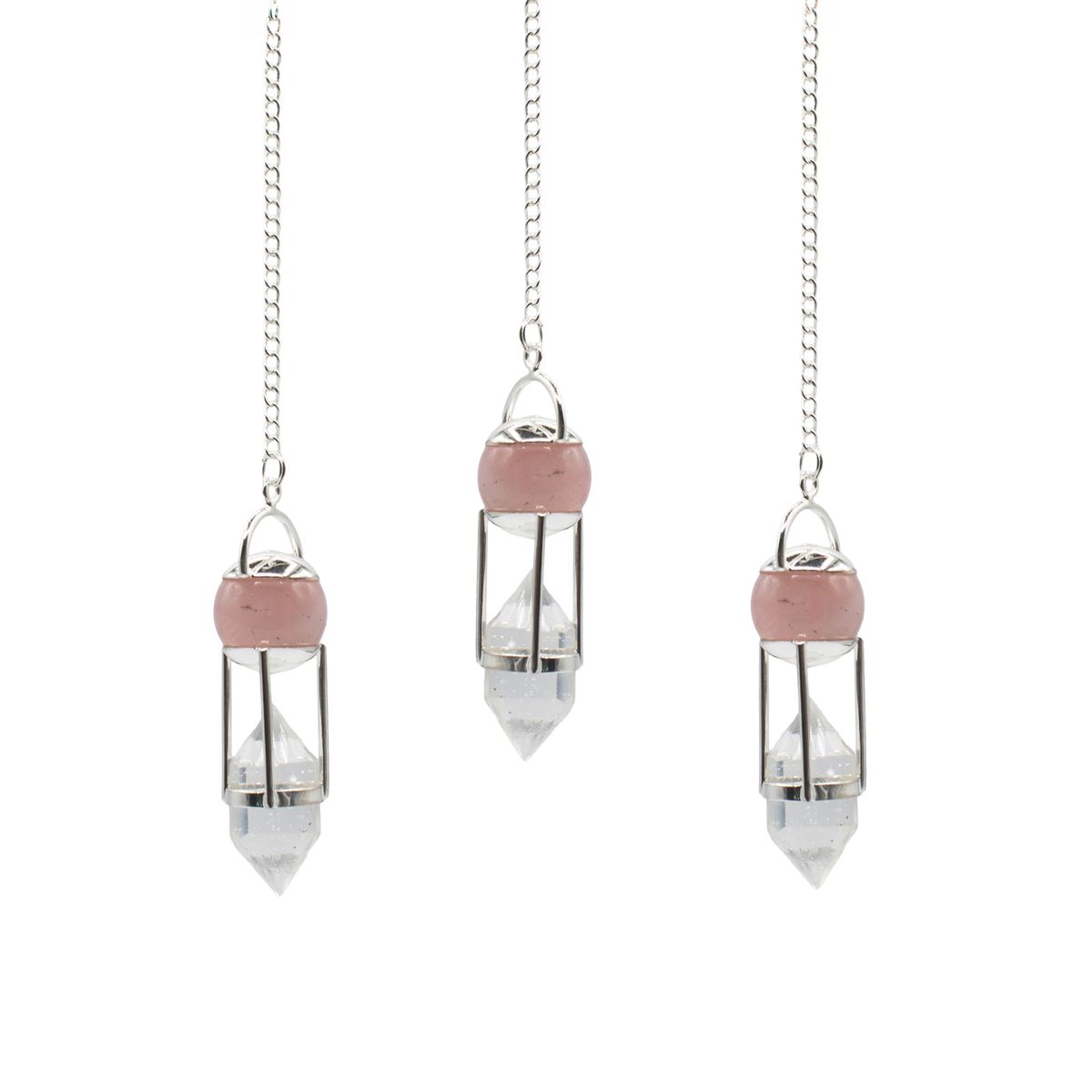 The Heart Whisperer Double Power Pendulum – Rose & Clear Quartz