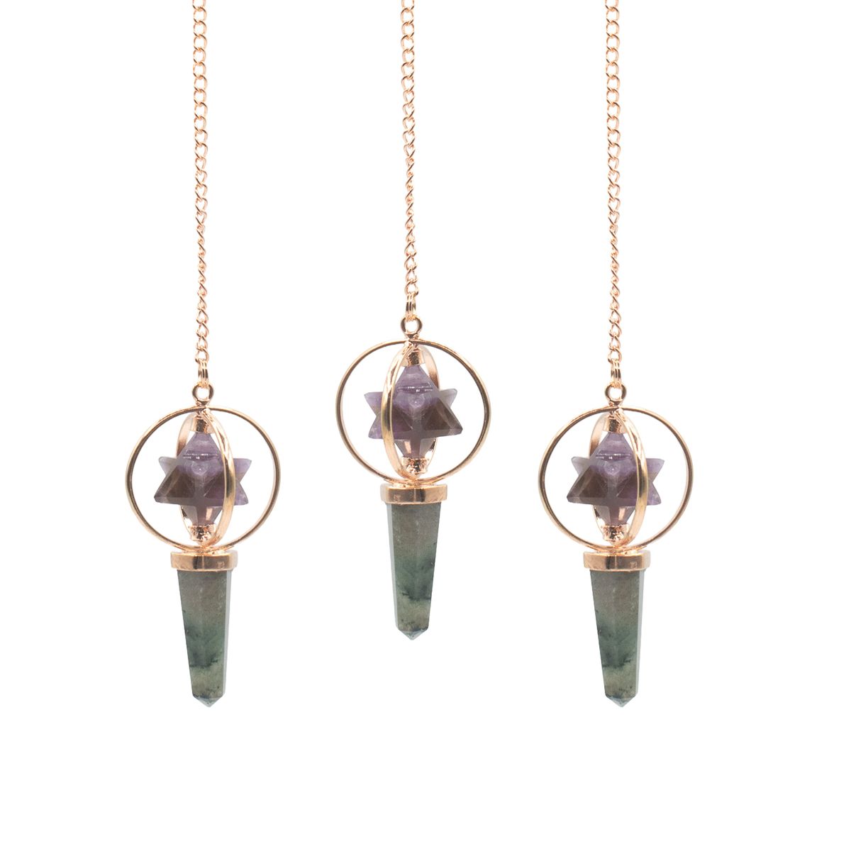 Cosmic Navigator Merkaba Copper Pendulum – Amethyst & Labradorite