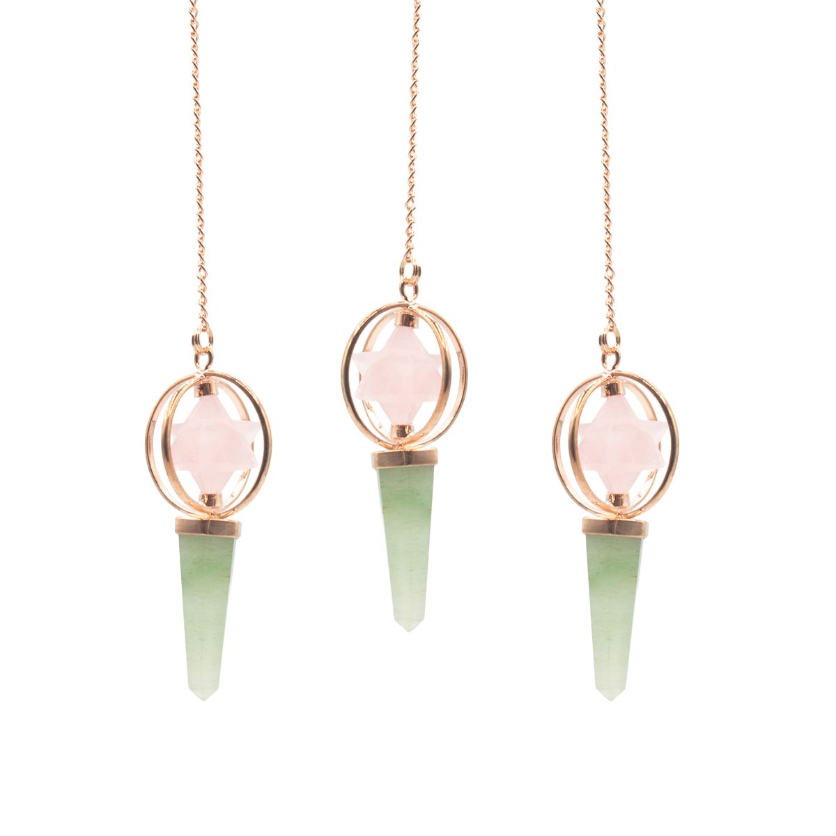 Heart Compass Merkaba Copper Pendulum – Rose Quartz & Green Aventurine