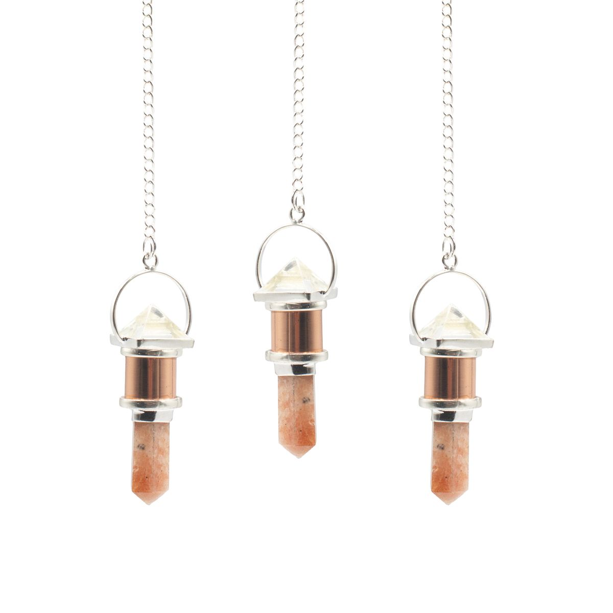 The Moon Chamber Copper Pendulum – Clear Quartz & Sunstone