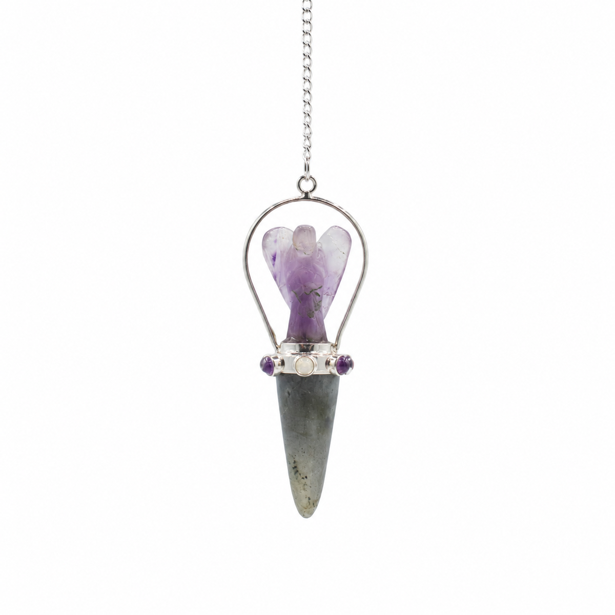 Veilwalker Angel Pendulum – Labradorite & Amethyst