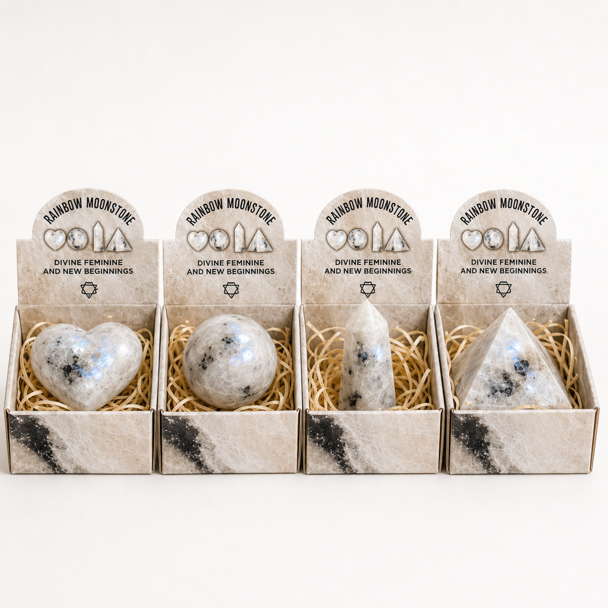 Gemstone Shapes Set of 4 – Rainbow Moonstone