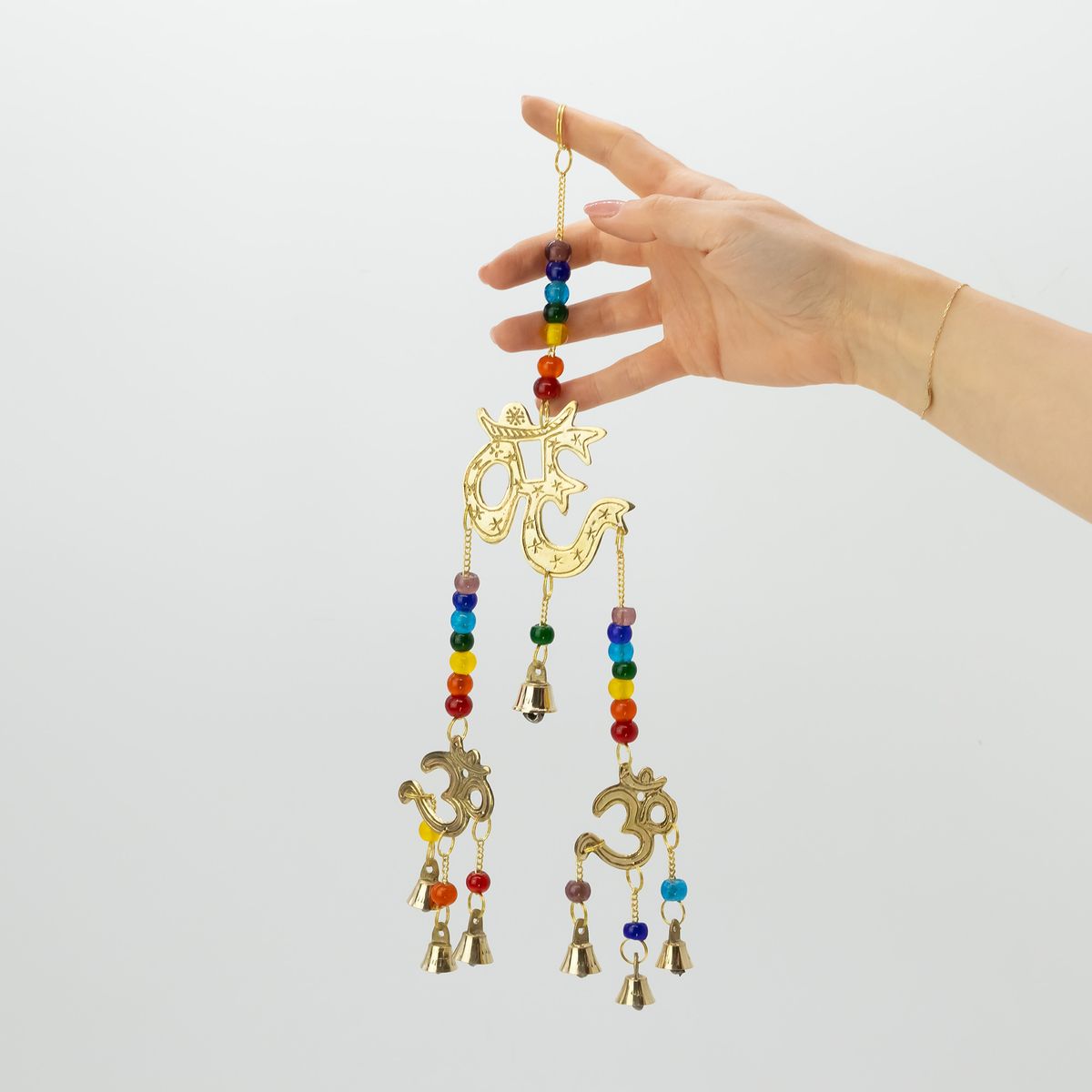 Indian Wind Chime – Brass Om & Chakra Beads, 7 Bells