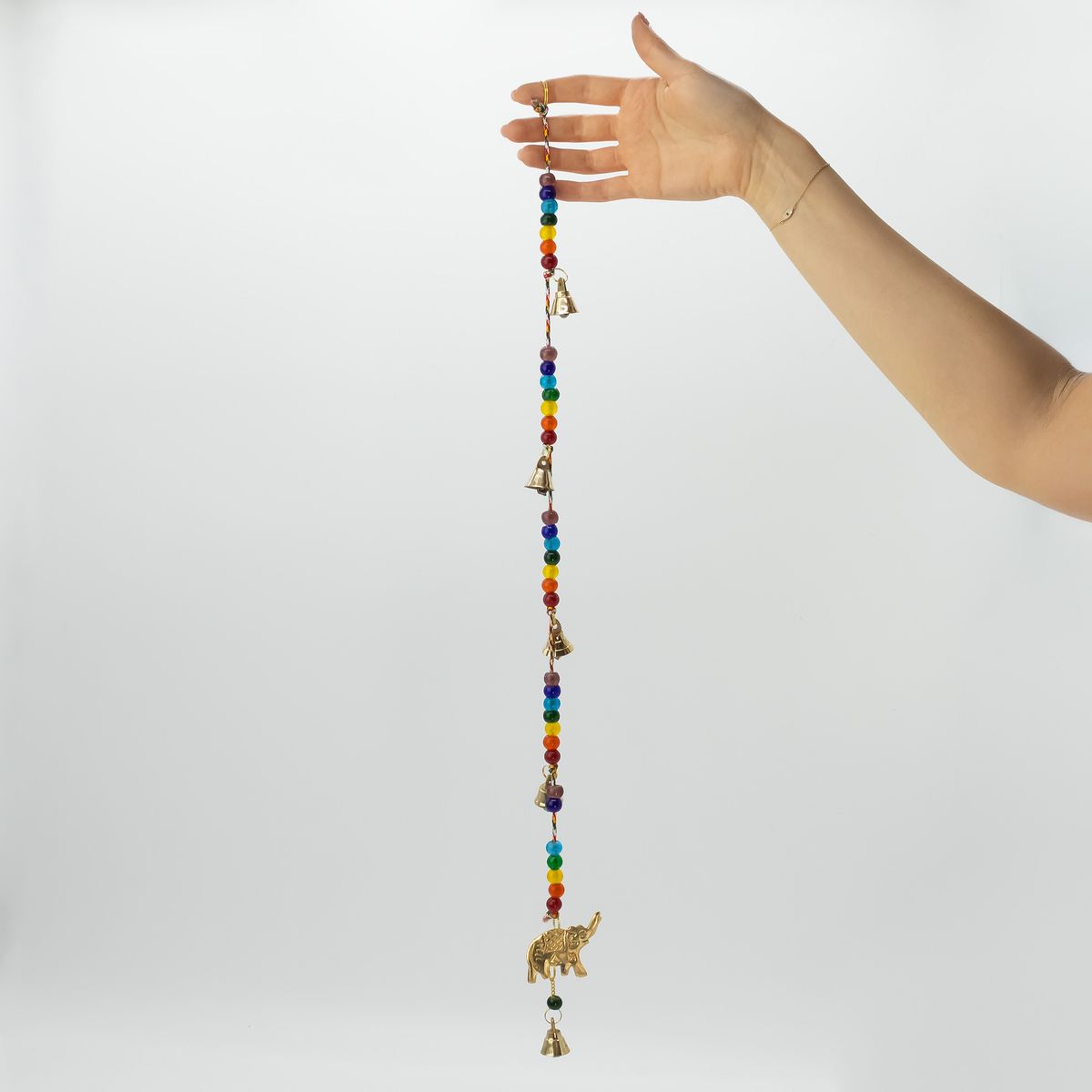 Indian Wind Chime – Brass Elephant & Chakra Beads String Bells, 53cm
