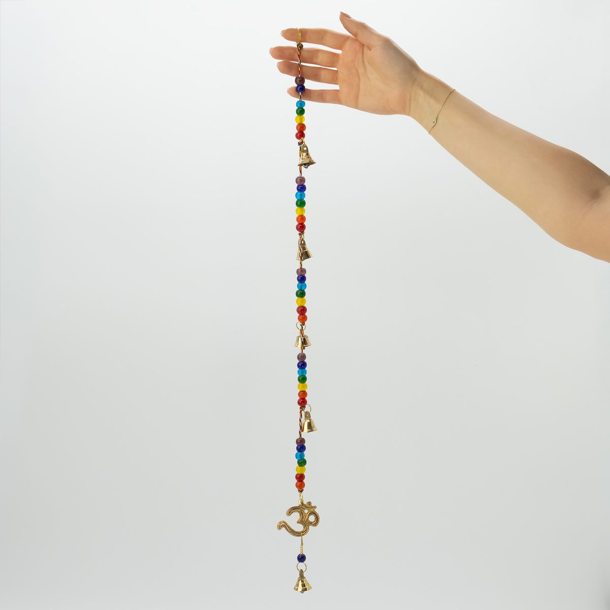 Indian Wind Chime – Brass Om & Chakra Beads String Bells, 53cm