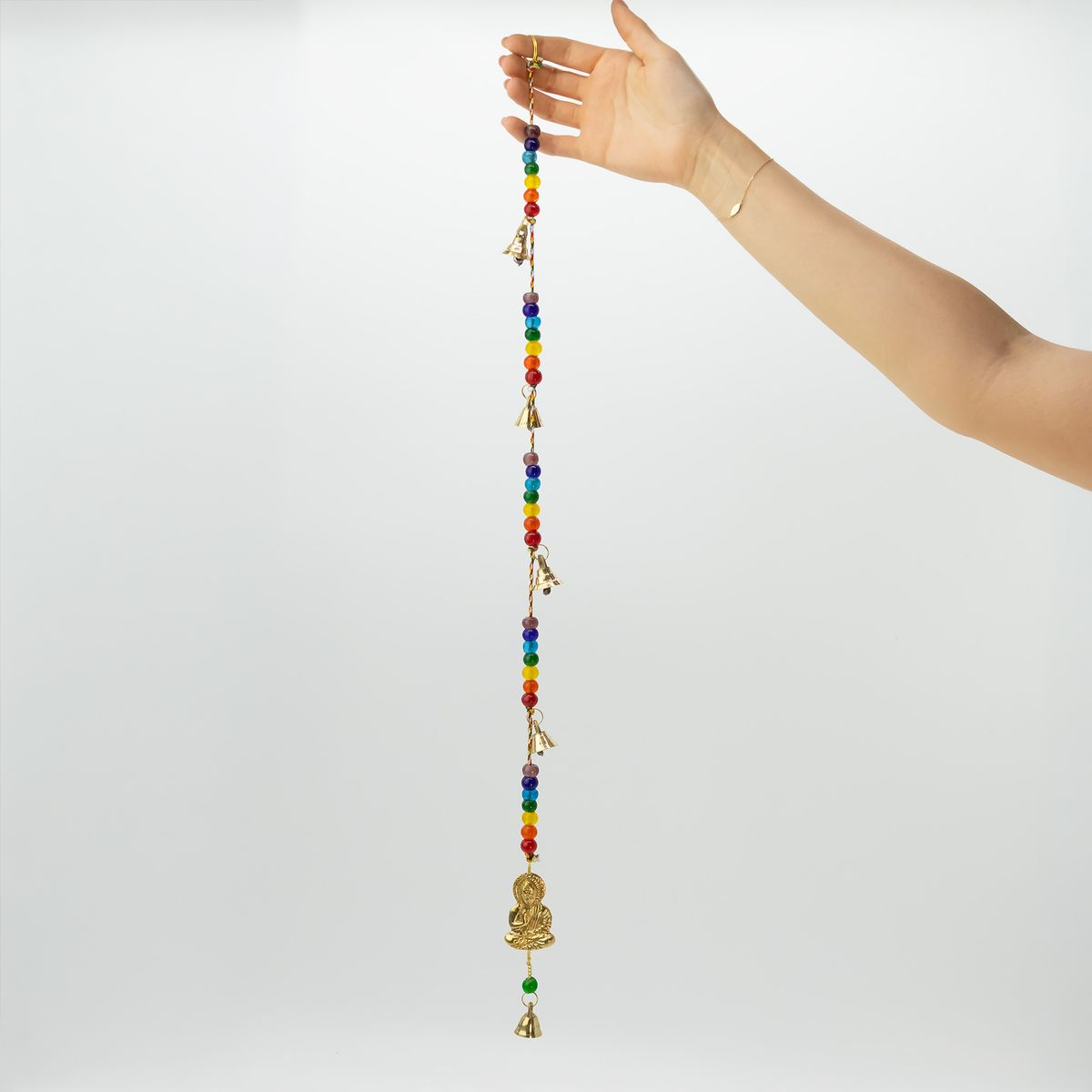 Indian Wind Chime – Brass Buddha & Chakra Beads String Bells, 53cm
