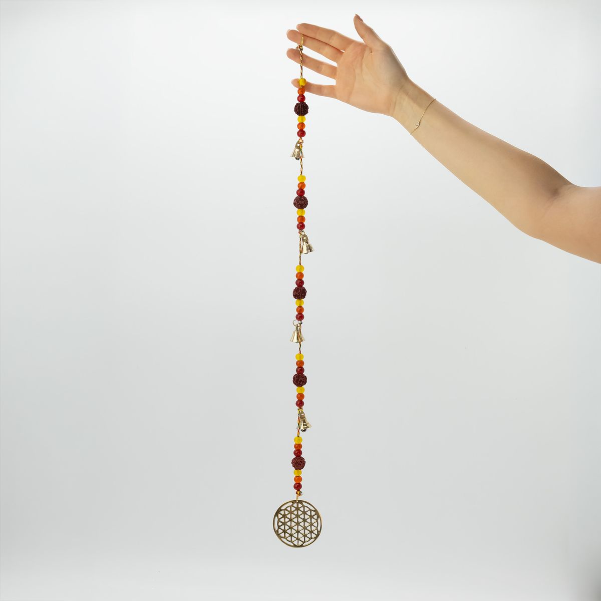 Indian Wind Chime – Brass Flower of Life & Rudraksha String Bells