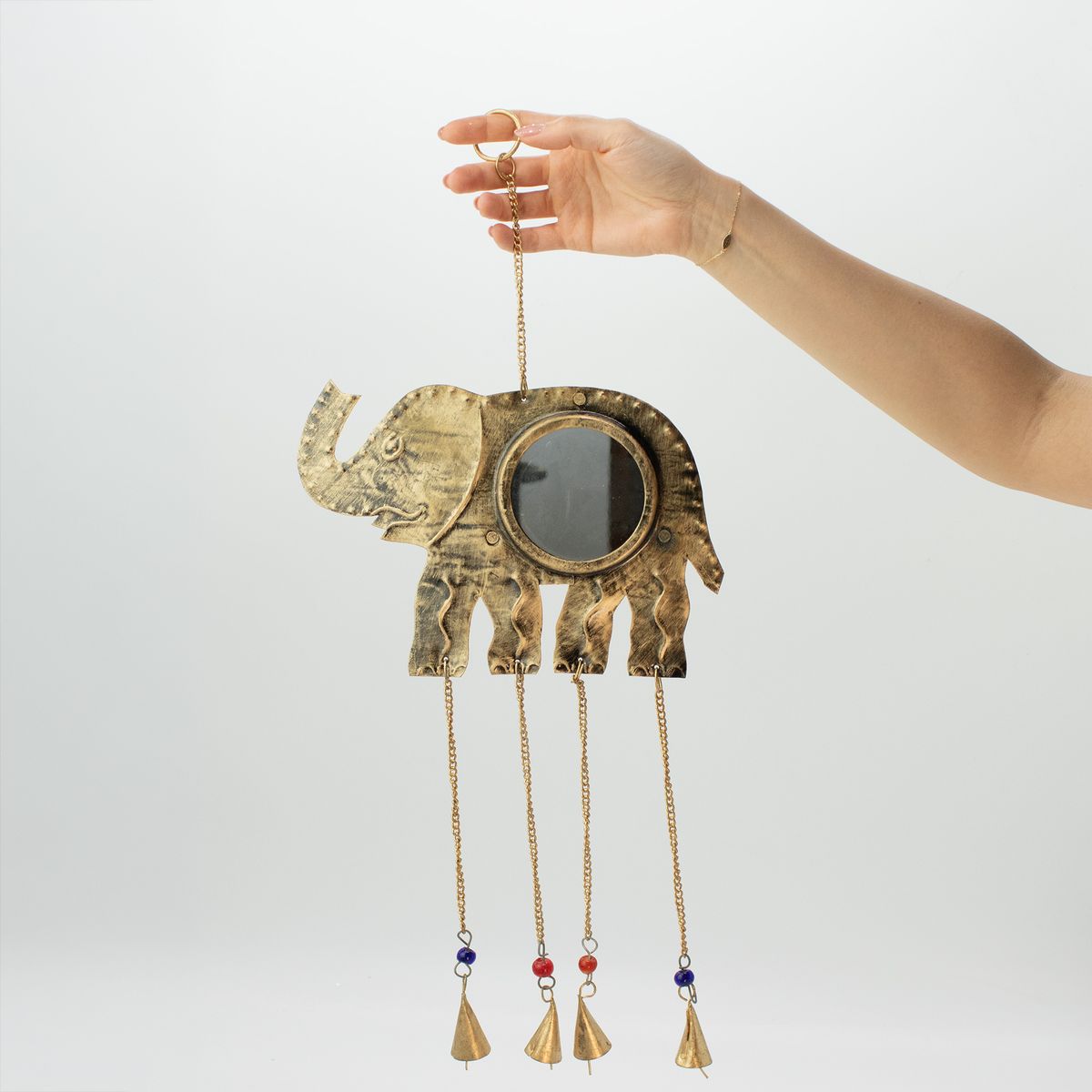 Indian Wind Chime – Elephant, Large Mirror, 4 Bells