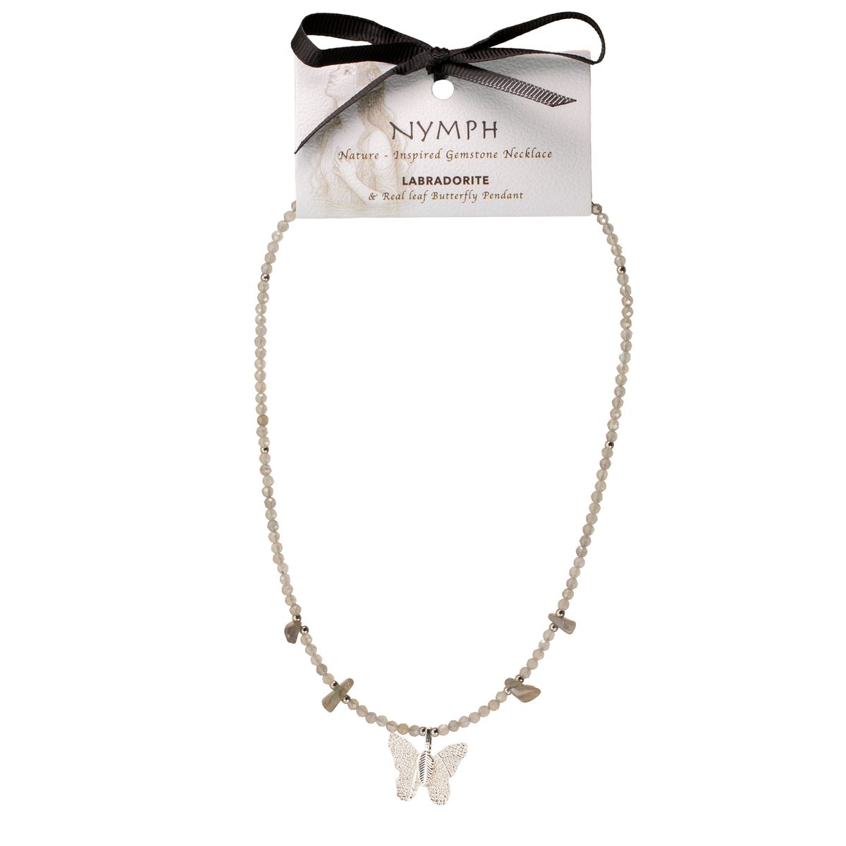 Nymph Real Leaf Butterfly Gemstone Necklace – Labradorite
